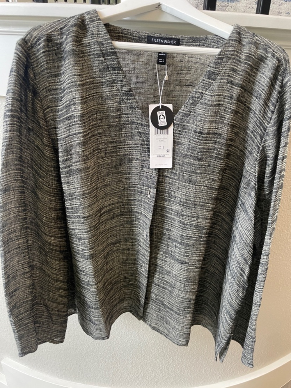 Eileen Fisher Gray Open-Front Textured Knit Cardigan